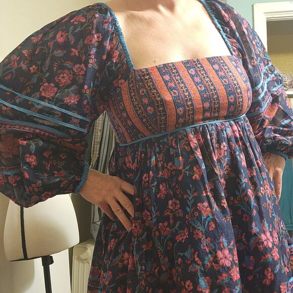 NWT free People Endless Afternoon Boho Mini Dress Balloon Sleeve  SZ L - Picture 3 of 16